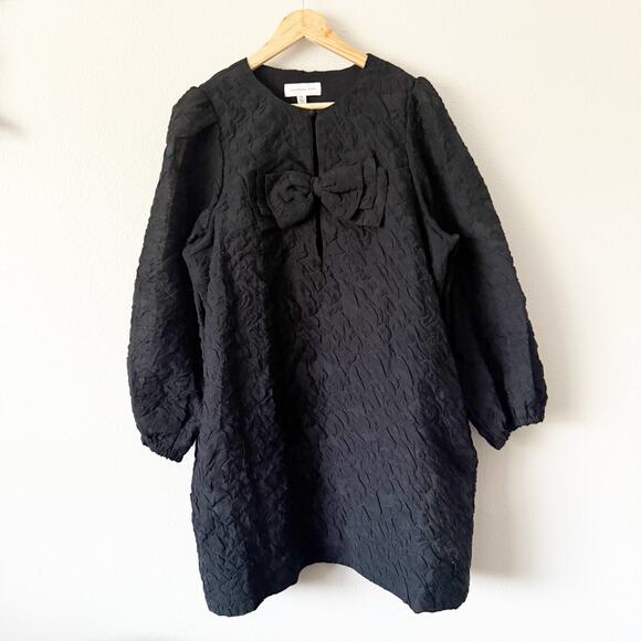 SOMETHING NAVY | Black Textured Organza Shift Dress Bubble Sleeve Bow | Size XXL - Picture 3 of 8